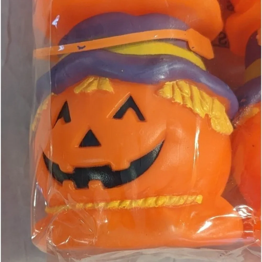 Blow Mold Halloween Pumpkin Mini Buckets Baskets Candy Scarecrow Decor Vtg NOS